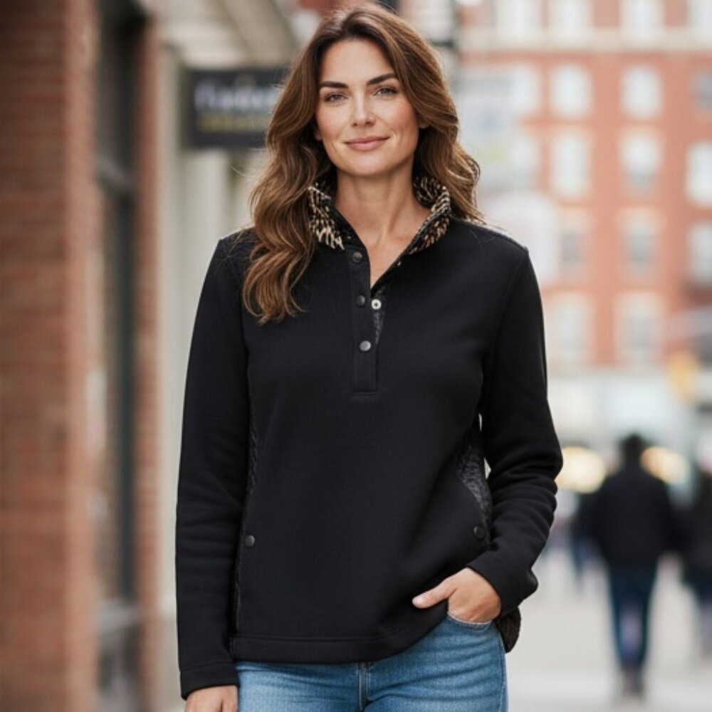 Tommy Bahama Hybrid Aruba Half Snap Black Pullover Sweatshirt Top Sz M‎ #237M